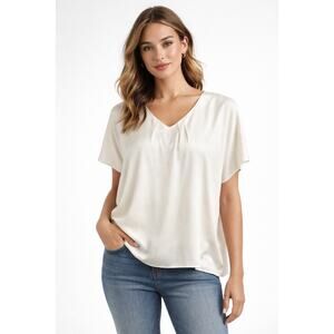 Boden Silk Blend Blouse Ivory Short Sleeve Keyhole Back Top NWT Size US 16 UK 20